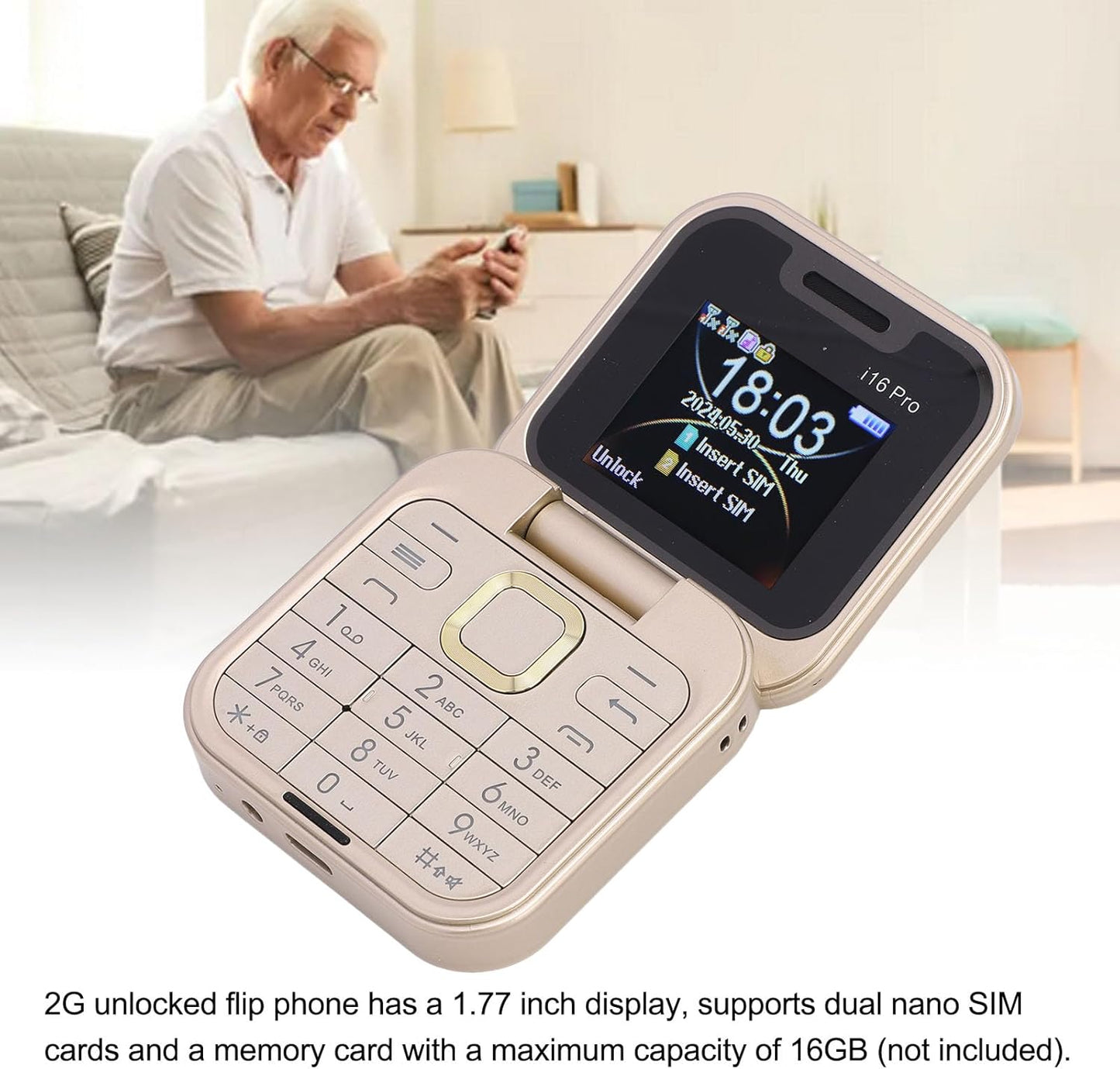 Teléfono plegable con doble pantalla i16 Pro oro